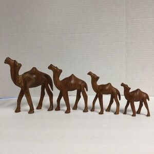 Handcrafted Vintage Wooden Camel Figurines Set of 4